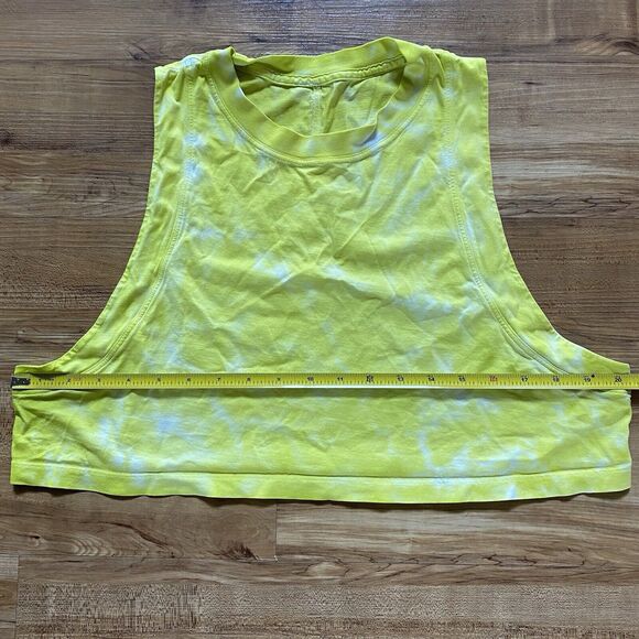 LULULEMON 10 All Yours Cropped Workout Top Pima Cotton Tie Dye Tank Neon Yellow - Picture 8 of 12